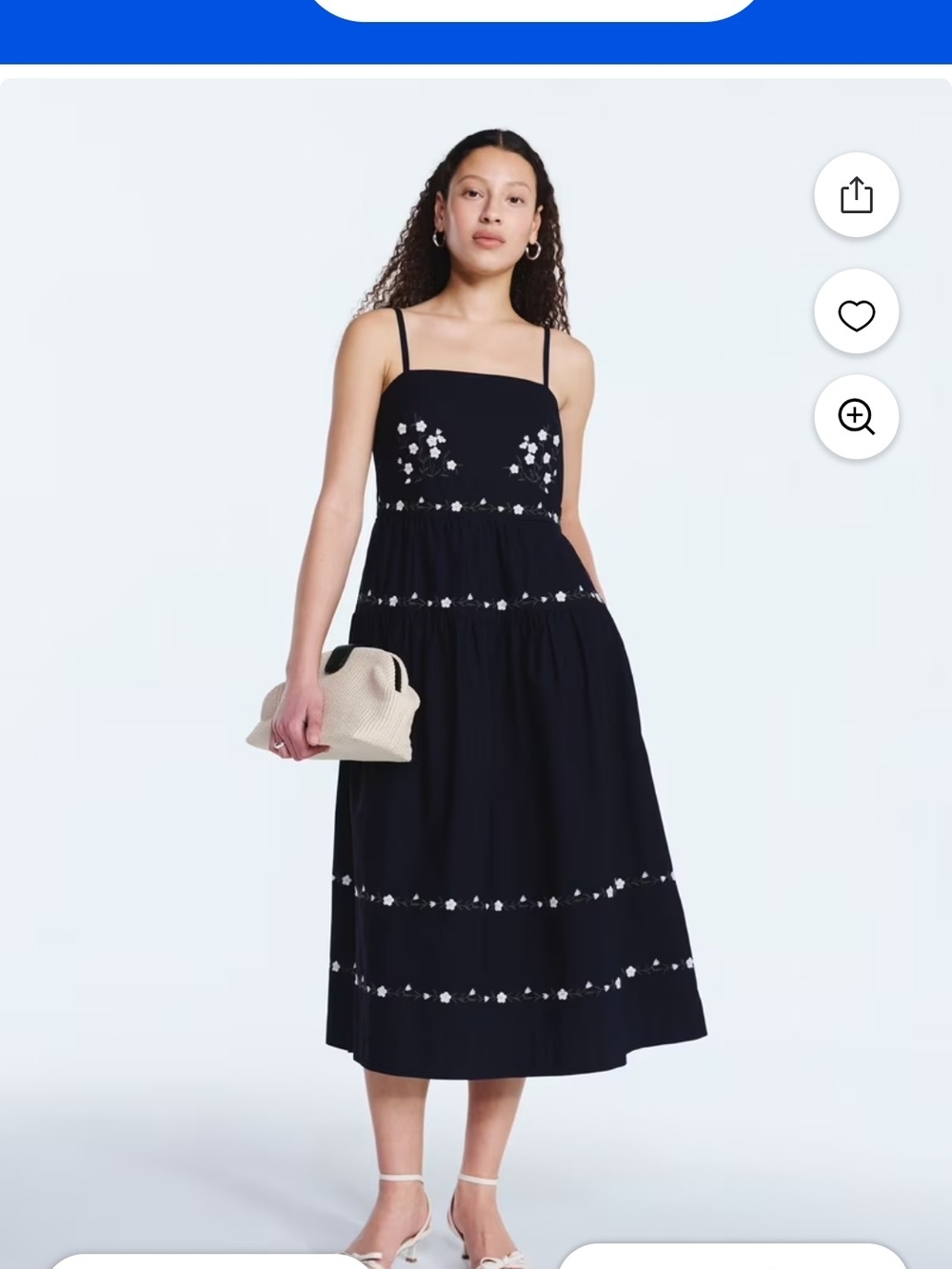 Embroidered Black Tiered Midi Dress - Women's
